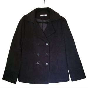 Women's Black Double-Breasted Design Coat Size Large